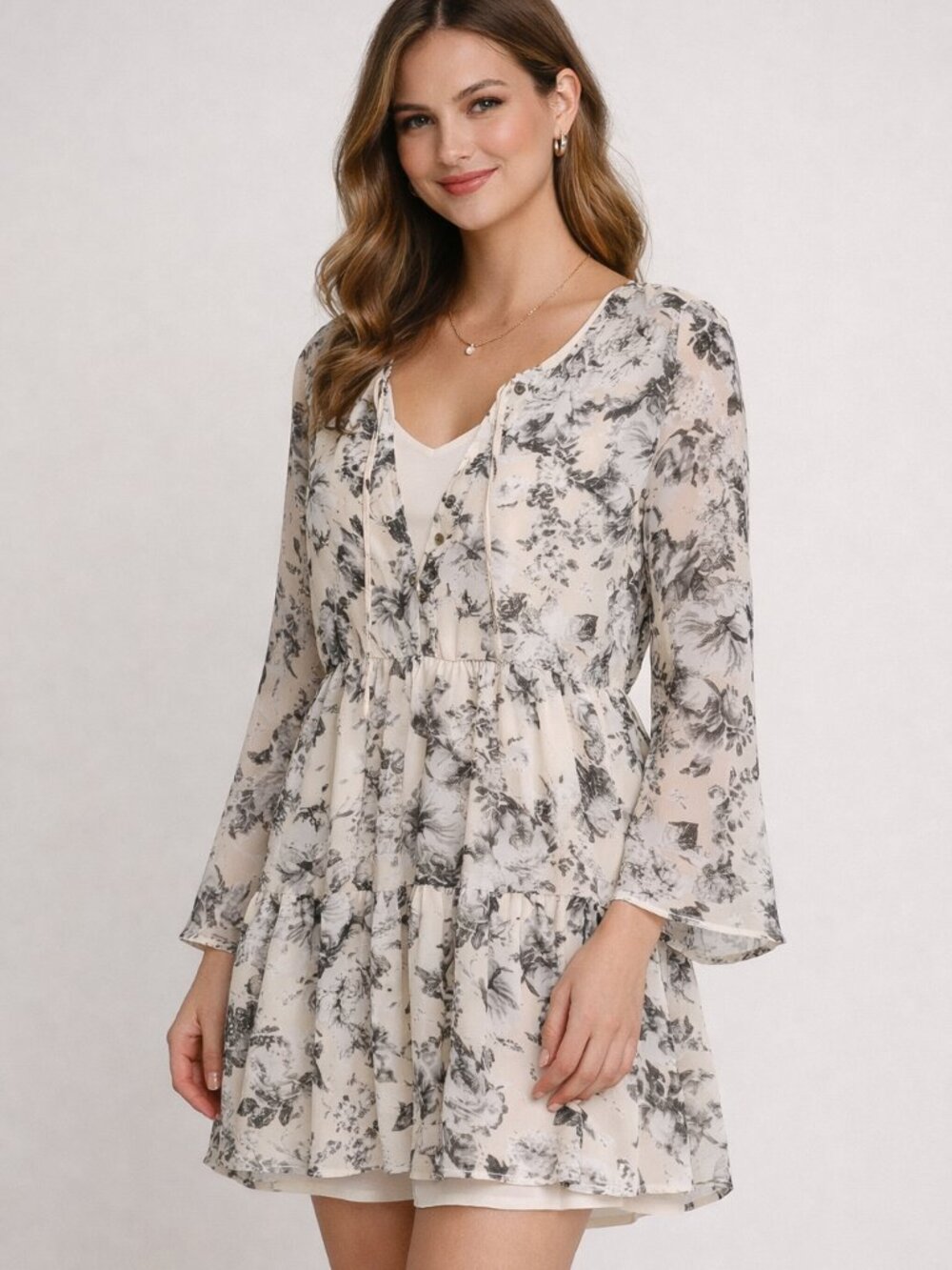 Anthropologie Blu-Pepper Vintage Floral Tiered Tunic/Dress Size Large